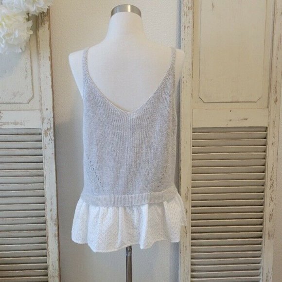 MOTH Anthropologie Sweater‎ Tank Top Gray Layered Eyelet Womens Size S - Picture 3 of 7